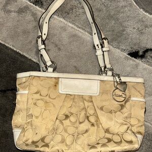 Coach Signature Beige and White Tote Bag